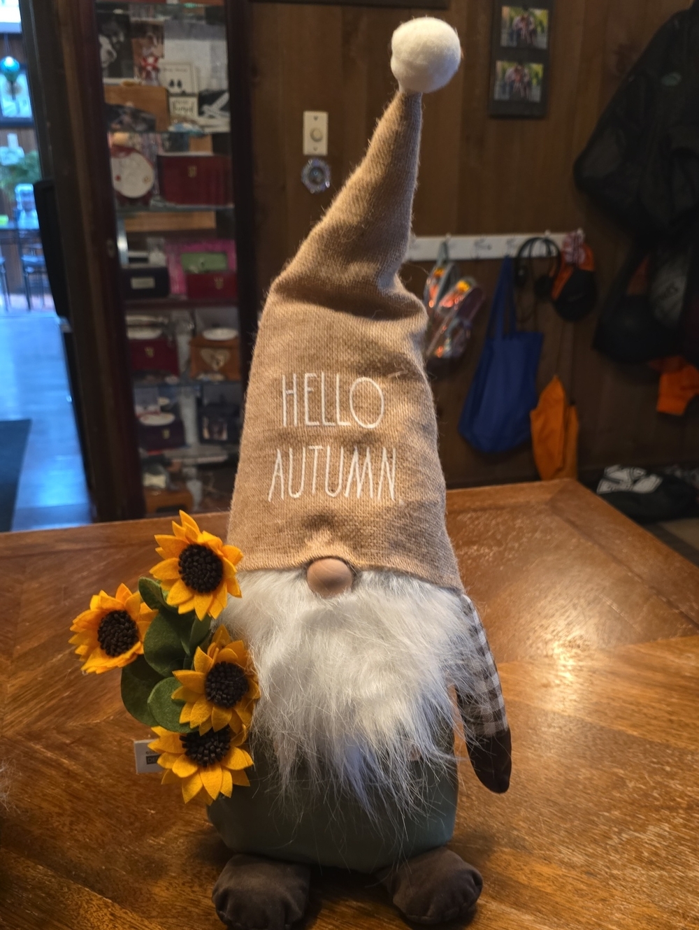 Rae Dunn Tan-Hat Autumn Gnome with Yellow Sunflowers